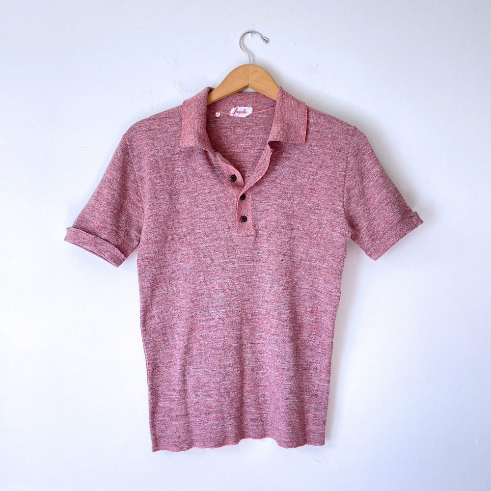 Vintage Marled Knit Polo Shirt Mens XS Retro 60s 70s Henley Minimalist Normcore